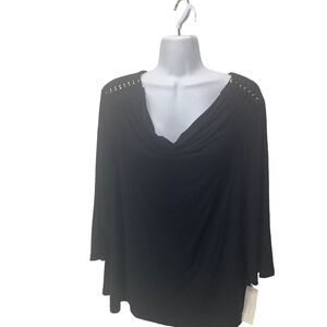NWT Charter Club Women Shirt Plus Size 1X Black‎ Stretch Gold Chain on Shoulders